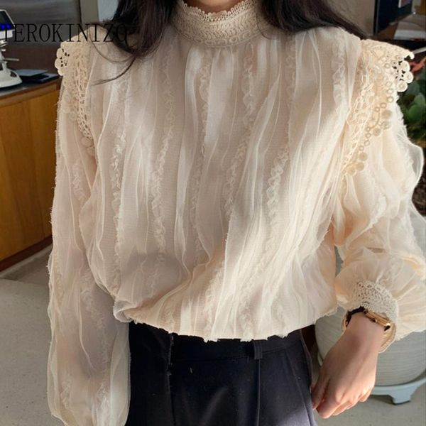 women's blouses & shirts terokinizo stand collar puff sleeve blouse women lace patchwork loose elegant arrival korean fashion female, White
women's blouses & shirts terokinizo stand collar puff sleeve blouse women lace patchwork loose elegant arrival korean fashion female, White
