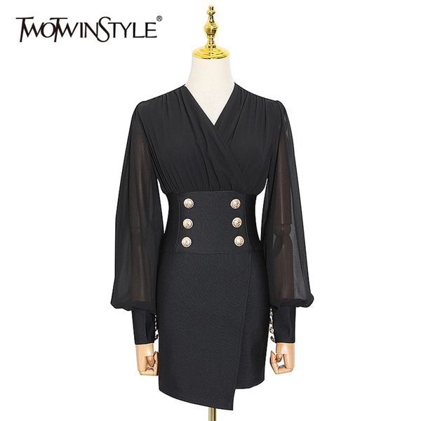 elegant black dress women v neck lantern sleeve high waist tunic mini dresses female fashion summer 210520, Black;gray
elegant black dress women v neck lantern sleeve high waist tunic mini dresses female fashion summer 210520, Black;gray