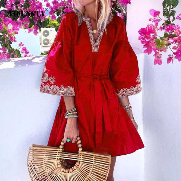 fashion ruffle women spring v neck dress elegant embroidery print loose mini summer three-quarter sleeve party casual dresses, Black;gray
fashion ruffle women spring v neck dress elegant embroidery print loose mini summer three-quarter sleeve party casual dresses, Black;gray
