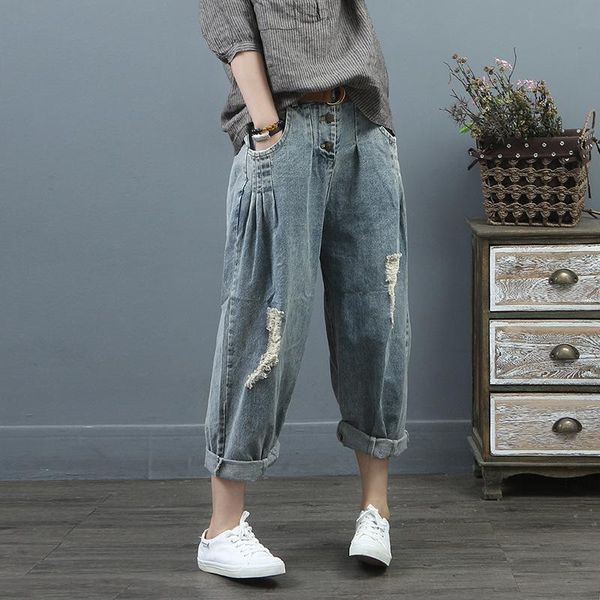 fairynatural women vintage loose harem jeans holes pants 2021 ladies pocket bleached streetwear denim trousers elastic waist women's, Blue
fairynatural women vintage loose harem jeans holes pants 2021 ladies pocket bleached streetwear denim trousers elastic waist women's, Blue