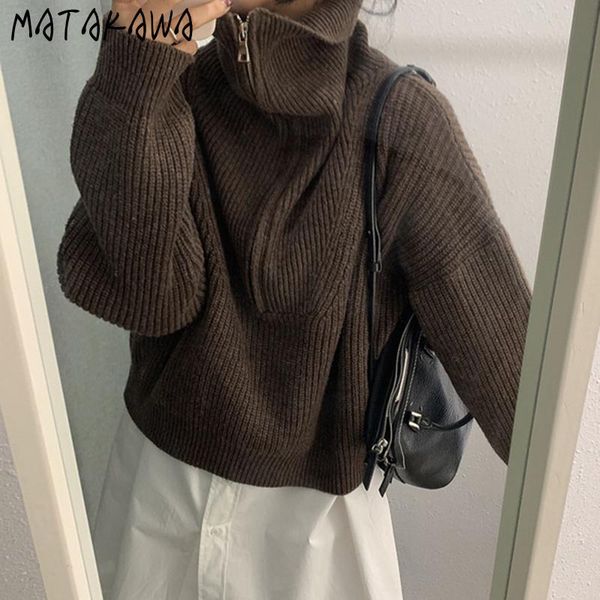women's sweaters matakawa casual long-sleeved coat korea chic autumn and winter turtleneck neck zipper loose pullovers, White;black
women's sweaters matakawa casual long-sleeved coat korea chic autumn and winter turtleneck neck zipper loose pullovers, White;black