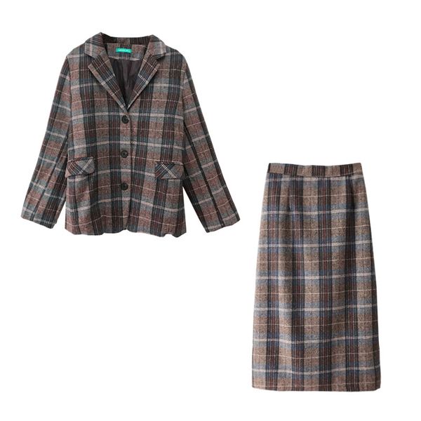 women blend brown tweed blazer midi skirt zipper pencil 2 two pieces set elegant plaid winter notch collar t0408 210514, White
women blend brown tweed blazer midi skirt zipper pencil 2 two pieces set elegant plaid winter notch collar t0408 210514, White