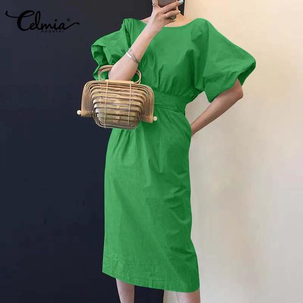 party dresses celmia elegant women's sheath dress 2021 summer sundress puff sleeve o-neck midi casual bandage waisted vestidos robe, White;black
party dresses celmia elegant women's sheath dress 2021 summer sundress puff sleeve o-neck midi casual bandage waisted vestidos robe, White;black