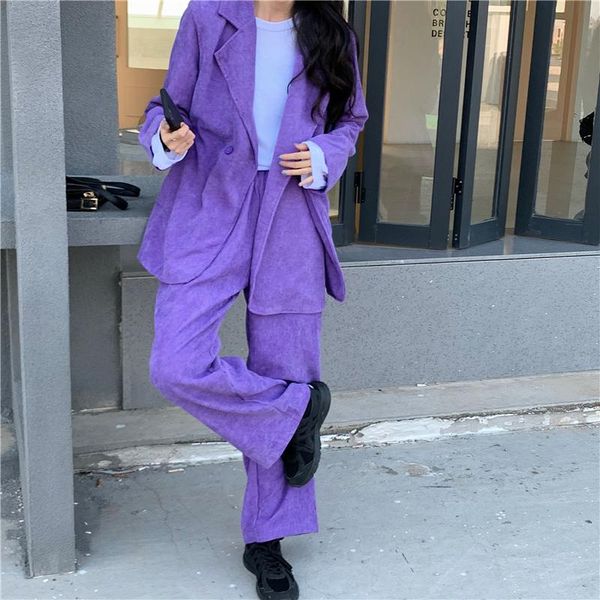 women's suits & blazers two-piece suit purple corduroy blazer for women long sleeve oversize coat 2021 autumn loose solid office lady o, White;black
women's suits & blazers two-piece suit purple corduroy blazer for women long sleeve oversize coat 2021 autumn loose solid office lady o, White;black
