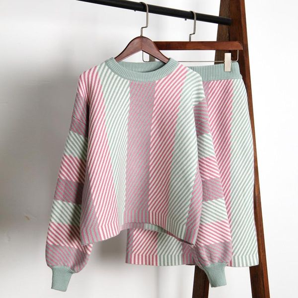 fashion women skirt sets autumn lantern sleeve colorful striped sweater suits female thicken knitted outfits women's two piece pants, White
fashion women skirt sets autumn lantern sleeve colorful striped sweater suits female thicken knitted outfits women's two piece pants, White