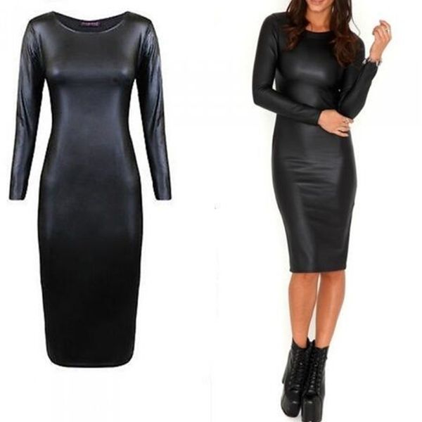 

dresses casual bandage vestidos black pu leather bodycon dress women clothes, Black;gray