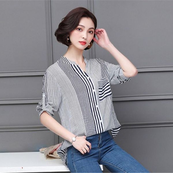 women's blouses & shirts -4xl patchwork striped casual three quarter spring summer v-neck slim blouse, White
women's blouses & shirts -4xl patchwork striped casual three quarter spring summer v-neck slim blouse, White