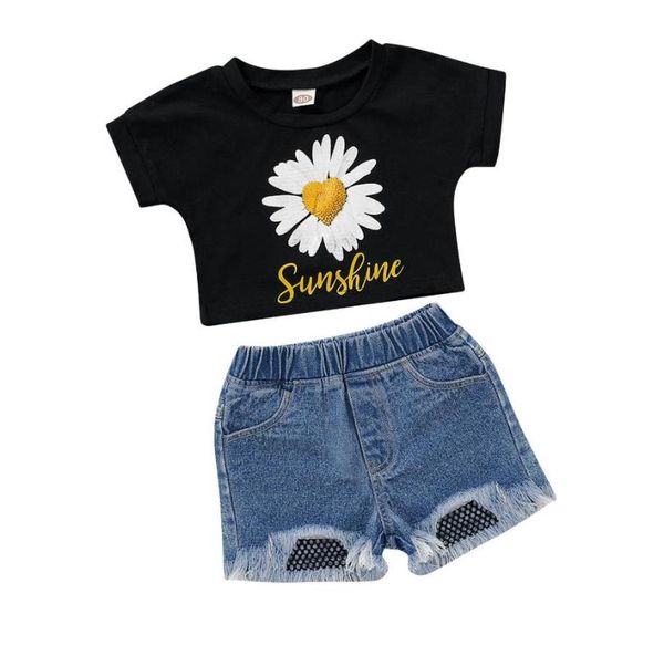 clothing sets 2 pieces kids suit set flower print round neck short sleeve t-shirt ripped denim shorts summer children's 1-4 years, White
clothing sets 2 pieces kids suit set flower print round neck short sleeve t-shirt ripped denim shorts summer children's 1-4 years, White