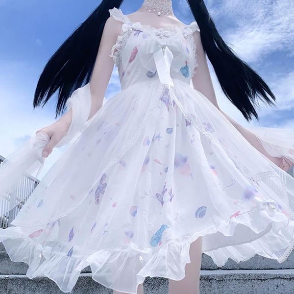 casual dresses 2021 japanese summer women lolita jsk dress elegant sweet printed bow suspenders cute kawaii ruffles mesh party, Black;gray
casual dresses 2021 japanese summer women lolita jsk dress elegant sweet printed bow suspenders cute kawaii ruffles mesh party, Black;gray