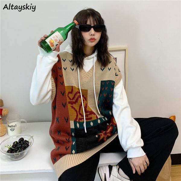 women's vests vest women v-neck patchwork loose leisure all-match fashion chic knitted femme autumn cozy tender retro lazy korean versi, Black;white
women's vests vest women v-neck patchwork loose leisure all-match fashion chic knitted femme autumn cozy tender retro lazy korean versi, Black;white