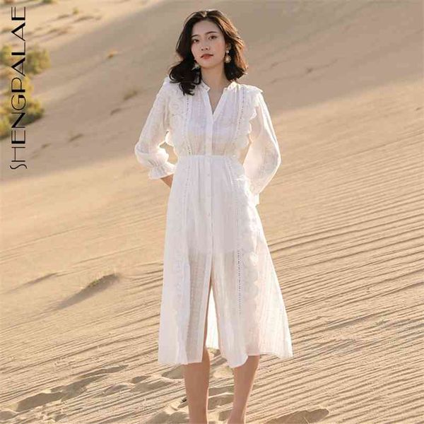 shengpllae embroidered hollow out dress women's summer round neck single breasted half sleeve mind-calf dresses 5c569 210427, White
shengpllae embroidered hollow out dress women's summer round neck single breasted half sleeve mind-calf dresses 5c569 210427, White