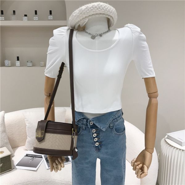 polos women will see niche fashion bubble design around the neck shirt short tight bottom fitting, White
polos women will see niche fashion bubble design around the neck shirt short tight bottom fitting, White