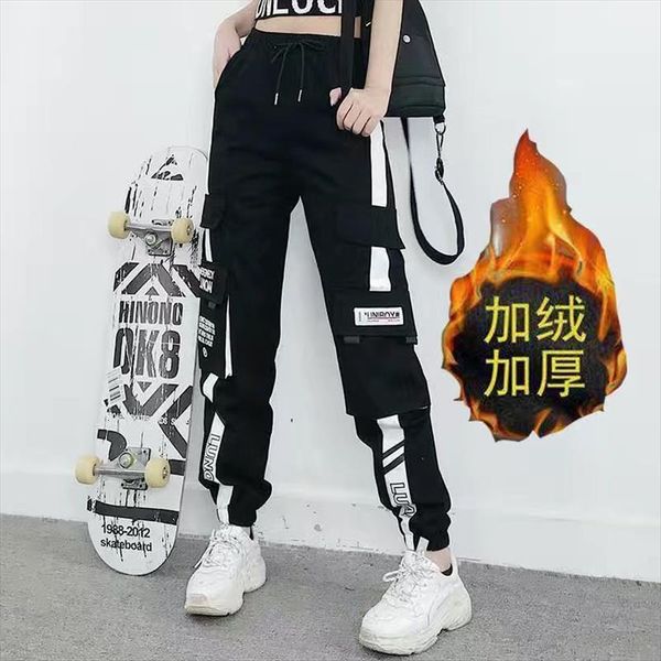 fleece high waist cargo women pants winter sportswear loose harajuku cotton female elastics trousers, Black;white
fleece high waist cargo women pants winter sportswear loose harajuku cotton female elastics trousers, Black;white