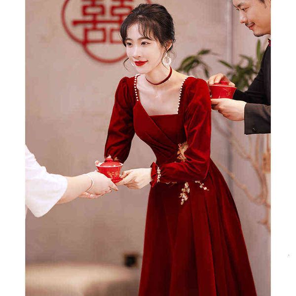 luxury party evening dress toast bride 2021 wine red thank you evening female chine temperament can be worn in winter, Black
luxury party evening dress toast bride 2021 wine red thank you evening female chine temperament can be worn in winter, Black