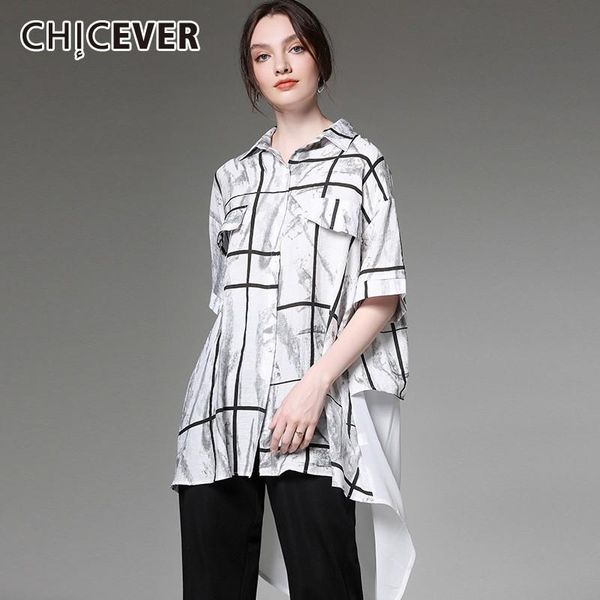 women's blouses & shirts chicever summer casual chiffon plaid print women shirt lapel half sleeve button irregular hem loose slim long, White
women's blouses & shirts chicever summer casual chiffon plaid print women shirt lapel half sleeve button irregular hem loose slim long, White
