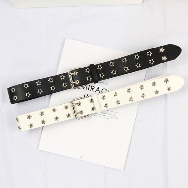 belts 2021 punk belt designer harajuku black white for women double grommet eyelet hole buckle female waist strap, Black;brown 
belts 2021 punk belt designer harajuku black white for women double grommet eyelet hole buckle female waist strap, Black;brown