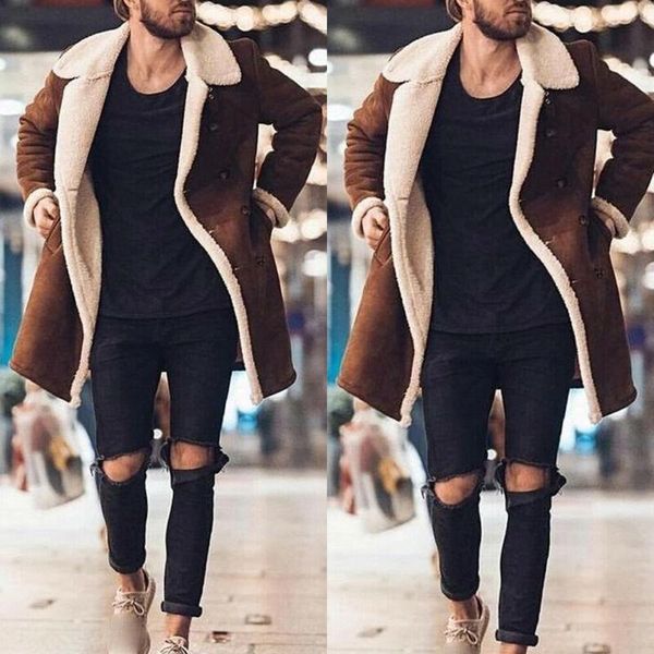 men's wool & blends men suede warm winter trench coat extra long outerwear sheep fur windproof jacket plush, Black
men's wool & blends men suede warm winter trench coat extra long outerwear sheep fur windproof jacket plush, Black