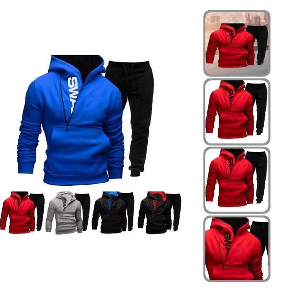 jogging clothing men sets contrast color casual plush thick sweatshirt elastic waist sweatpants, Black;red
jogging clothing men sets contrast color casual plush thick sweatshirt elastic waist sweatpants, Black;red