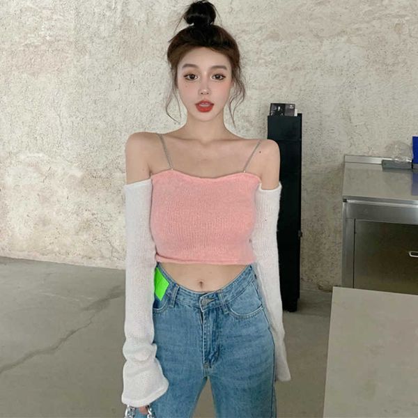 women's t-shirt pink knitted t-shirt women spring and autumn off-shoulder long-sleeved bottoming shirt short h48t, White
women's t-shirt pink knitted t-shirt women spring and autumn off-shoulder long-sleeved bottoming shirt short h48t, White