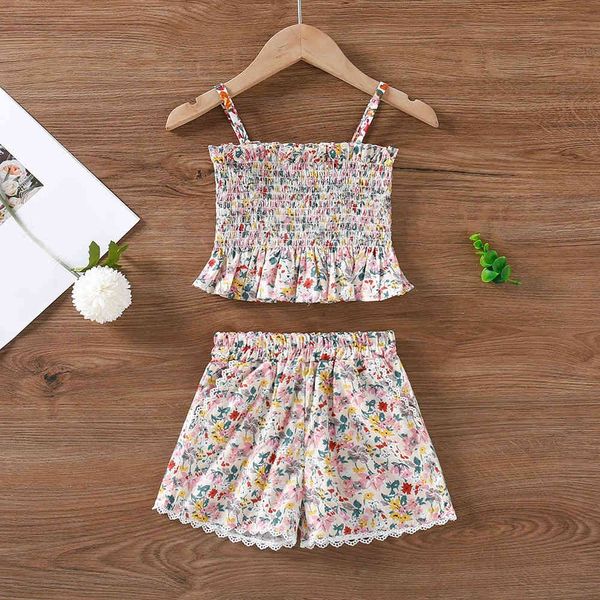 girl's dresses summer suit clothing sets flower sling shorts 2pcs kid clothes baby 0zzs, Red;yellow