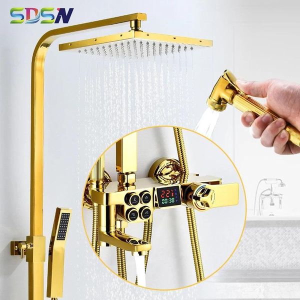 digital bathroom shower set of 9 inch stainless steel rainfall head brass faucet thermostatic system sets
digital bathroom shower set of 9 inch stainless steel rainfall head brass faucet thermostatic system sets