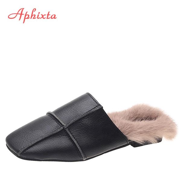 slippers aphixta winter warm real hair mules women woman women's furry shoes square toe flat fur slides, Black
slippers aphixta winter warm real hair mules women woman women's furry shoes square toe flat fur slides, Black