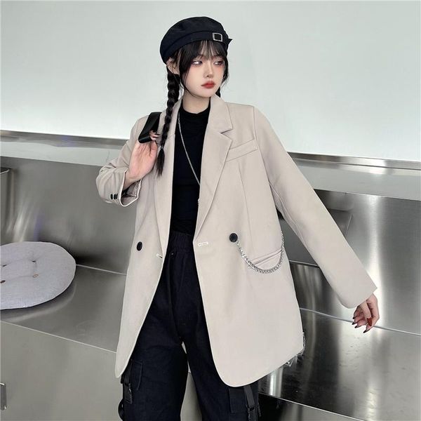 women's suits & blazers harajuku long sleeve oversize chain spring jacket solid double-breasted pocket female coat outerwear 4gdi, White;black
women's suits & blazers harajuku long sleeve oversize chain spring jacket solid double-breasted pocket female coat outerwear 4gdi, White;black