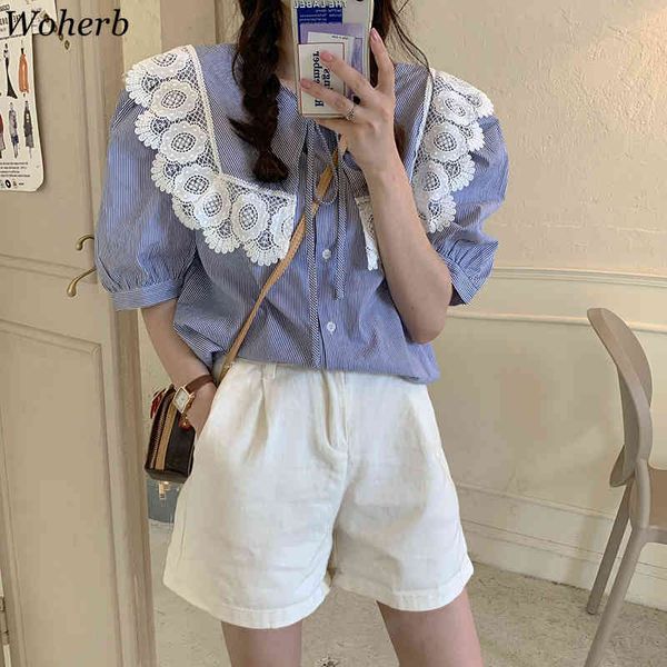 lace patch turn-down collar fashion office lady striped puff sleeve sweet girls shirt femme casual blusas streetwear 210417, White
lace patch turn-down collar fashion office lady striped puff sleeve sweet girls shirt femme casual blusas streetwear 210417, White