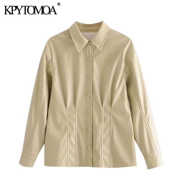 women fashion faux leather pleated bloues long sleeve snap-button female shirts blusas chic 210420, White
women fashion faux leather pleated bloues long sleeve snap-button female shirts blusas chic 210420, White