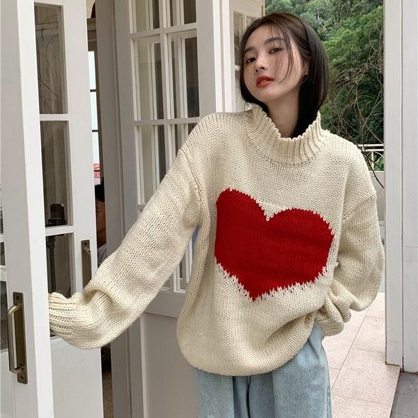 women's sweaters winter sweet heart-shaped pattern embroidery sweater vintage turtleneck harajuku style full sleeve pullovers knitting, White;black
women's sweaters winter sweet heart-shaped pattern embroidery sweater vintage turtleneck harajuku style full sleeve pullovers knitting, White;black