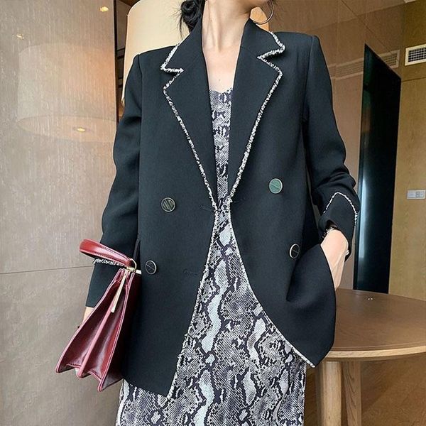 women's suits & blazers 2021 spring autumn coat black women suit female casual net red double-breasted long-sleeved lady clothing, White;black
women's suits & blazers 2021 spring autumn coat black women suit female casual net red double-breasted long-sleeved lady clothing, White;black