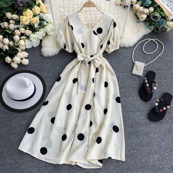 women's summer spring vintage dress puff sleeve dot high waist minority bandge v neck ladies casual 210520, Black;gray
women's summer spring vintage dress puff sleeve dot high waist minority bandge v neck ladies casual 210520, Black;gray