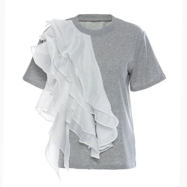 women's t-shirt ruffle stitching short-sleeved fashion o-neck female korean chiffon casual elegant pullover, White
women's t-shirt ruffle stitching short-sleeved fashion o-neck female korean chiffon casual elegant pullover, White