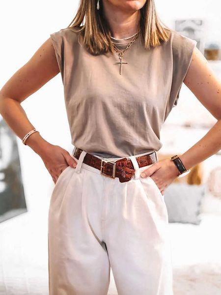 women za fashion solid 95% cotton shoulder pad t-shirt vintage o-neck sleeveless casual girls streetwear 210702, White
women za fashion solid 95% cotton shoulder pad t-shirt vintage o-neck sleeveless casual girls streetwear 210702, White
