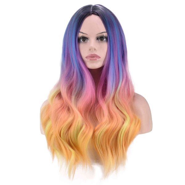 wig color cos four- gradient medium split large wave long curly hair, Black;brown 
wig color cos four- gradient medium split large wave long curly hair, Black;brown