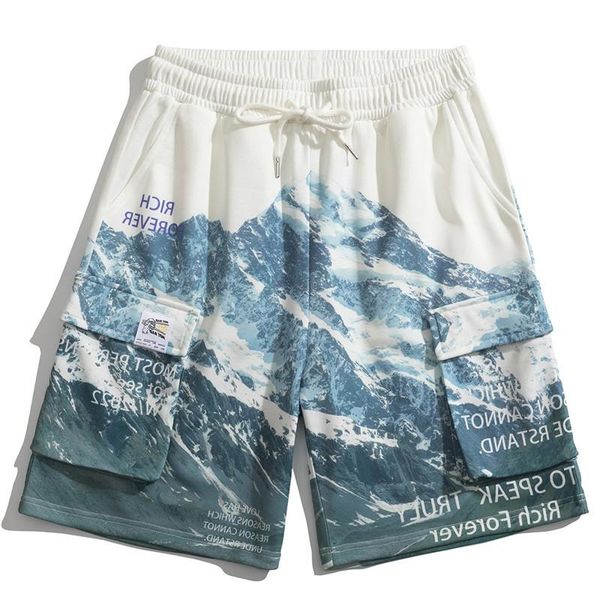 men's shorts snow mountain printed fashion cargo pocket hip hop streetwear summer short cotton bermuda loose joggers korean pants, White;black
men's shorts snow mountain printed fashion cargo pocket hip hop streetwear summer short cotton bermuda loose joggers korean pants, White;black