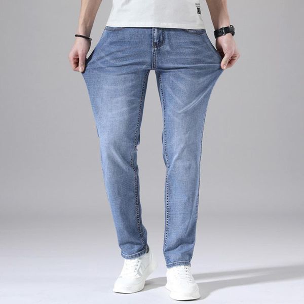 men's jeans summer lightweight slim straight tide trousers stretch cotton daily casual denim pants homme size 28-36 38 40, Blue
men's jeans summer lightweight slim straight tide trousers stretch cotton daily casual denim pants homme size 28-36 38 40, Blue