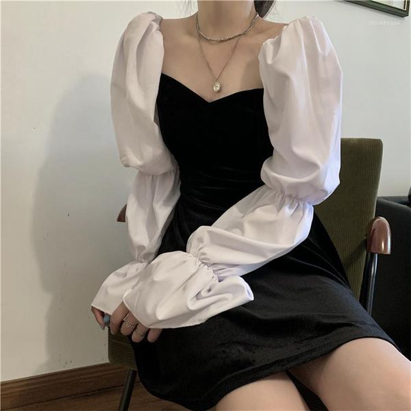 chic puff sleeve ladies a line dress vestidos square collar patchwork mini womens velvet high waist party casual dresses, Black;gray
chic puff sleeve ladies a line dress vestidos square collar patchwork mini womens velvet high waist party casual dresses, Black;gray