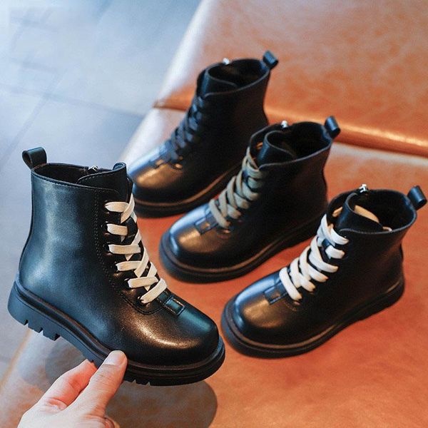 girls boots winter warm autumn little princess single british style fashion children big bow short, Black;grey
