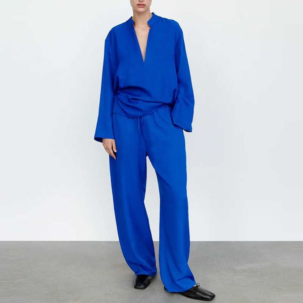 za women suits 2-piece autumn fashion simple loose blue v-neck casual street youth women 210930, White
za women suits 2-piece autumn fashion simple loose blue v-neck casual street youth women 210930, White