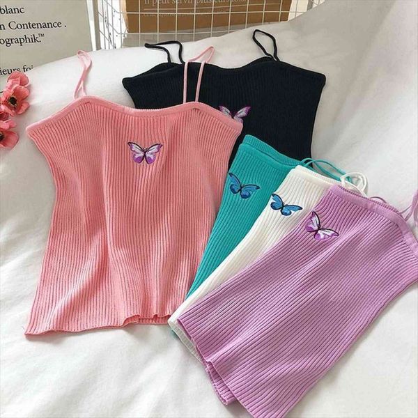 summer cropped butterfly embroidery women tank spaghettie strap rib solid crop casual sweet going out, White
summer cropped butterfly embroidery women tank spaghettie strap rib solid crop casual sweet going out, White