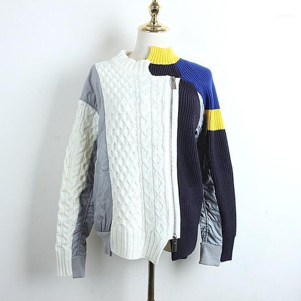 contrast sweater outerwear women winter 2021 round neck color matching splicing diagonal zipper wool knitted irregular cardigan1, White
contrast sweater outerwear women winter 2021 round neck color matching splicing diagonal zipper wool knitted irregular cardigan1, White