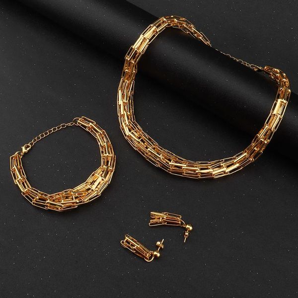 earrings & necklace punk gold color bracelet sets 2022 women fashion simple buckle ear studs dubai african jewelry accessories, Silver
earrings & necklace punk gold color bracelet sets 2022 women fashion simple buckle ear studs dubai african jewelry accessories, Silver