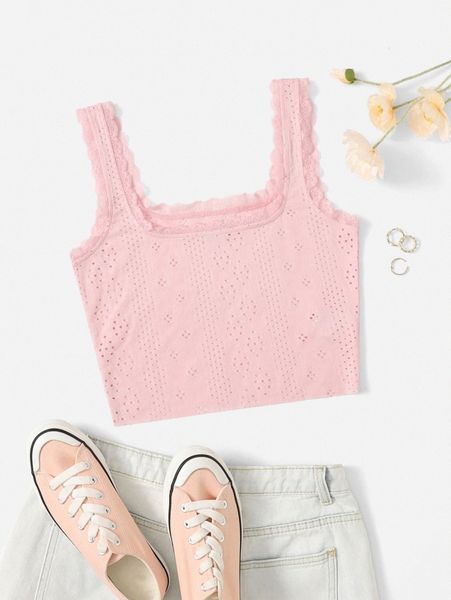 solid contrast lace crop tank v4bo#, White
solid contrast lace crop tank v4bo#, White