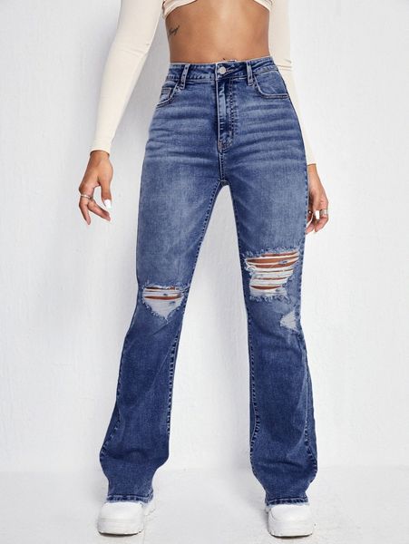 slant pocket ripped flare leg jeans z54l#, Blue
slant pocket ripped flare leg jeans z54l#, Blue