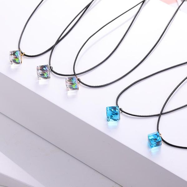 pendant necklaces black rope chain square blue & clear colored crystal lady short necklace, stainless steel part woman, Silver
pendant necklaces black rope chain square blue & clear colored crystal lady short necklace, stainless steel part woman, Silver