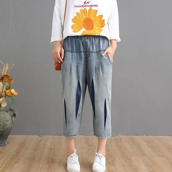 women's jeans summer women retro elastic waist loose all-match denim pants 2021 ladies casual pocket spliced vintage trousers, Blue
women's jeans summer women retro elastic waist loose all-match denim pants 2021 ladies casual pocket spliced vintage trousers, Blue