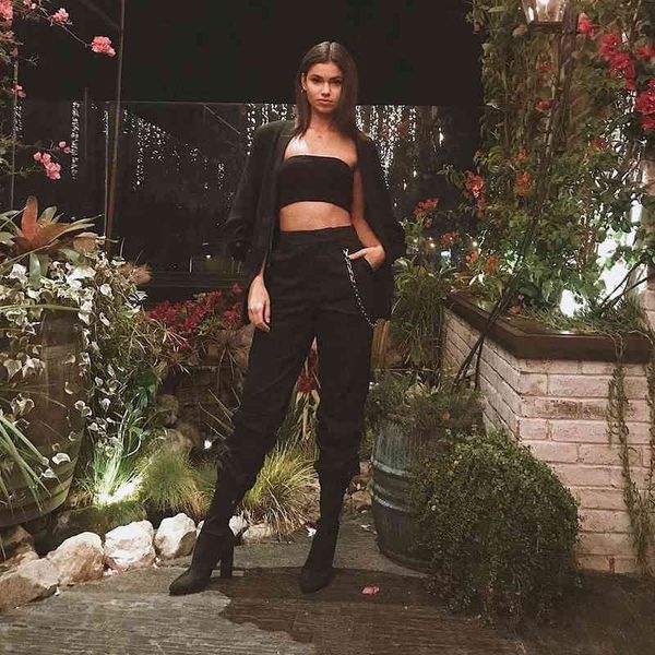 women solid high waist elegant pants pockets fake zippers all-match vintage pencil pants winter new fashion women pants 210412, Black;white
women solid high waist elegant pants pockets fake zippers all-match vintage pencil pants winter new fashion women pants 210412, Black;white