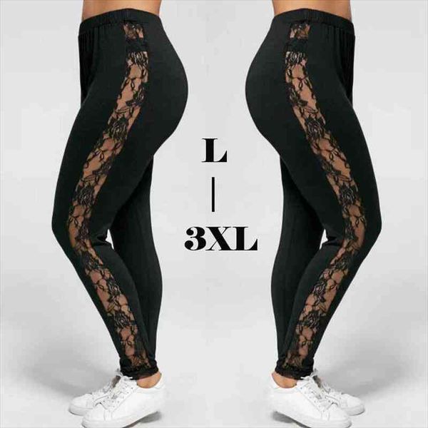 plus size holllow women leggings out lace high waist bandage pants insert sheer viscose elastane, Black
plus size holllow women leggings out lace high waist bandage pants insert sheer viscose elastane, Black