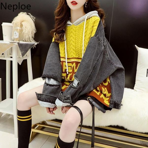 women's jackets neploe plus size women jacket korean fashion patchwork denim knitted sweater coat streetwear hole casual hooded oversiz, Black;brown
women's jackets neploe plus size women jacket korean fashion patchwork denim knitted sweater coat streetwear hole casual hooded oversiz, Black;brown